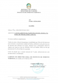 Angola cancela participação na feira de Indaba